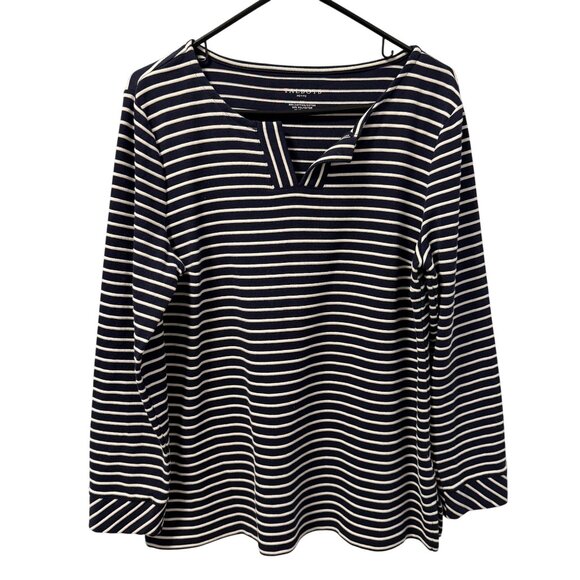 Talbots shirt Sz PL Navy & White Striped Long Sleeve Top Cotton Blend - Picture 8 of 12